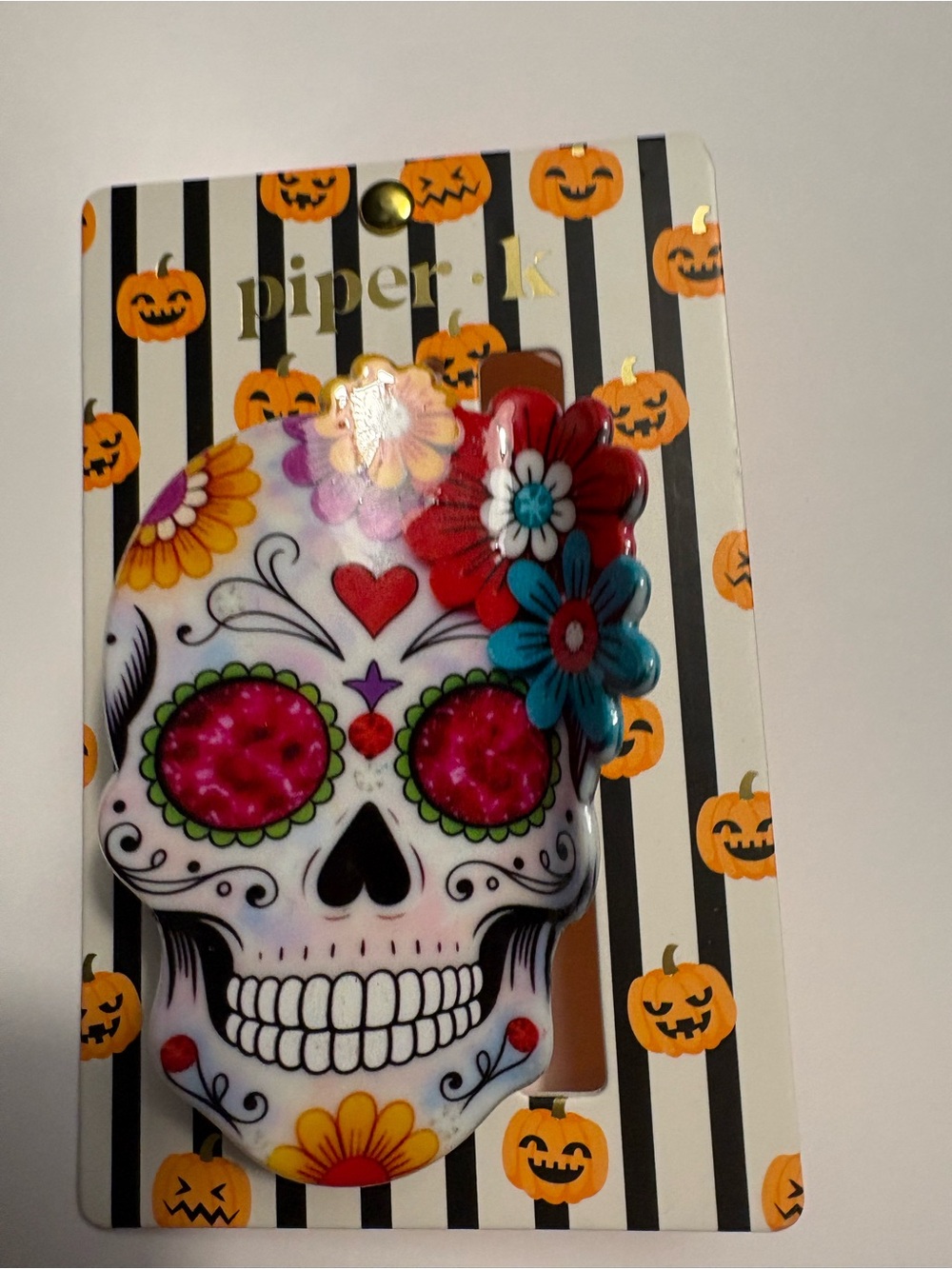 piper•lɪk Day of the Dead Sugar Skull Hair Clip - White with Pink & Blue Flowers
